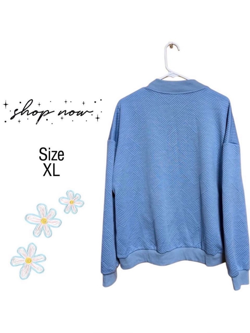 🩵 Boutique Powder Blue Textured Bomber Jacket XL Like New - Picture 3 of 5